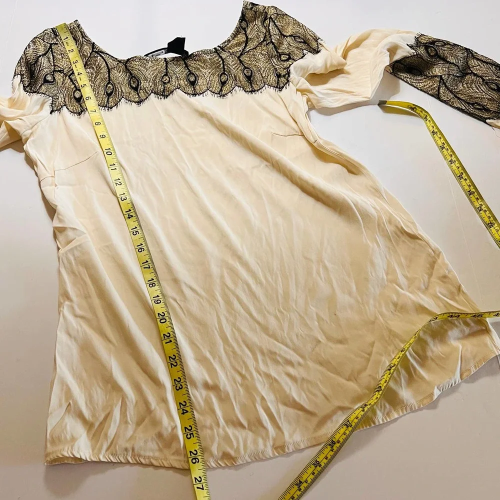 JayGodffrey Lace Detail Long Sleeves Top Size 6 Cream Black - Picture 6 of 7